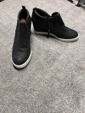 Susina Black Perforated Wedge Sneakers with White Sole